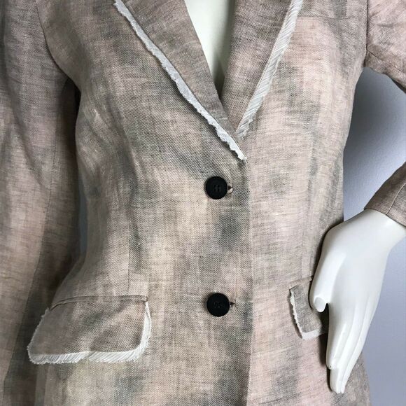 Elizabeth and James Multi-Color 2 Button Linen Blazer Crop Sleeve Womens 4 - Picture 2 of 8